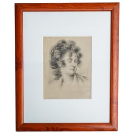 Antique Graphite on Paper Portrait Drawing
