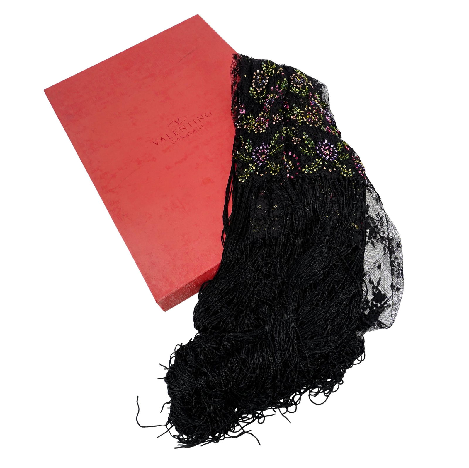 Valentino Garavani Black Lace Beaded Shawl Wrap (1 of 12)
