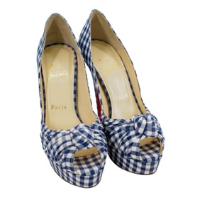 Christian Louboutin Jenny Plaid Cotton Blue White Pumps