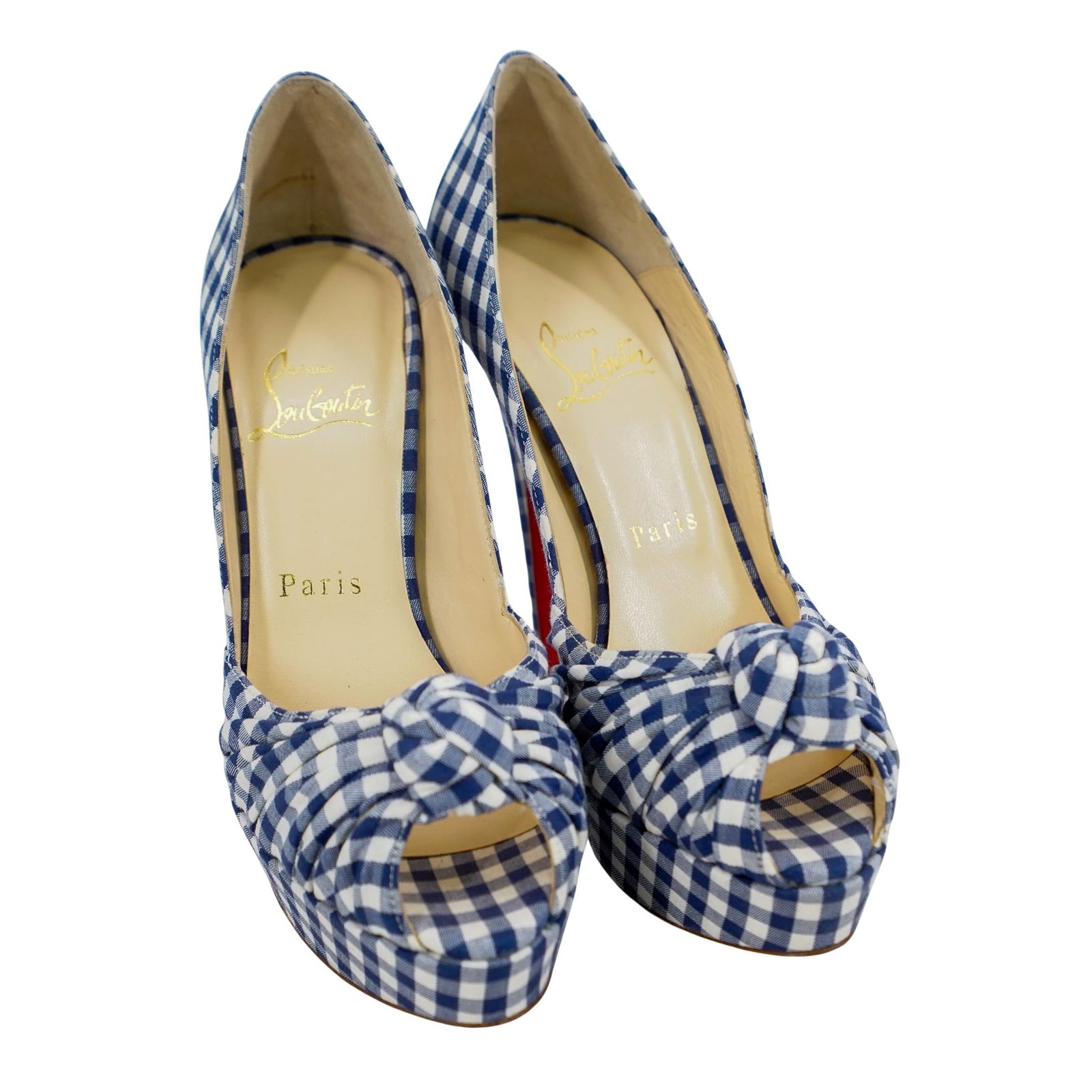 Christian Louboutin Jenny Plaid Cotton Blue White Pumps (1 of 7)