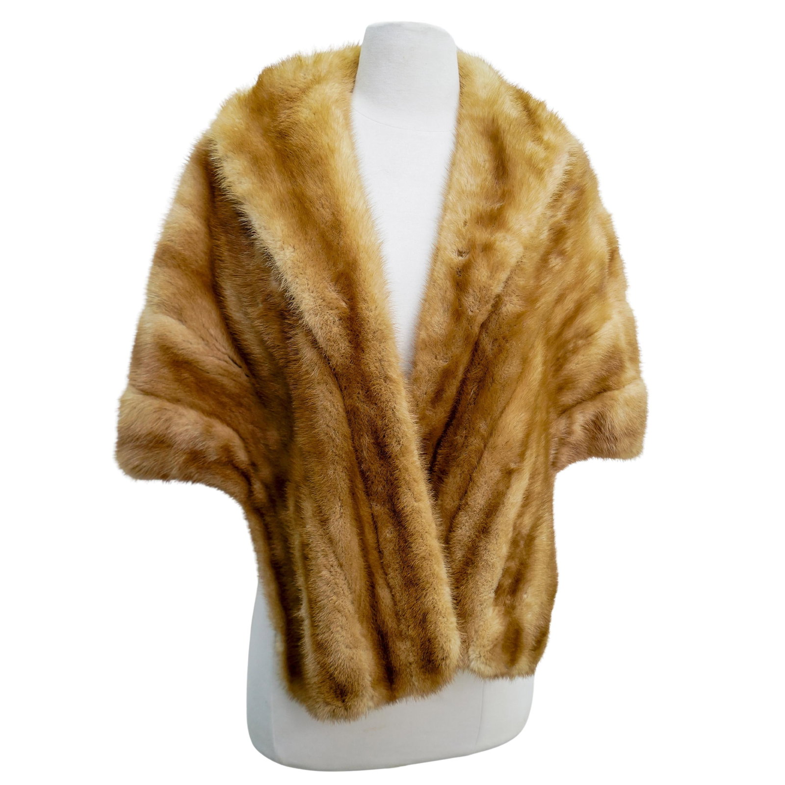 Autumn Haze Brown Mutation Mink Stole: DESCRIPTION: EMBA Autumn Haze Natural Brown Mutation Mink Women's Fur Wrap, embroidered inner right side "ESD" CIRCA: 1950's ORIGIN: USA DIMENSIONS: (Top to Bottom Hem) L: 19.5" (Shoulder to Shoulder)