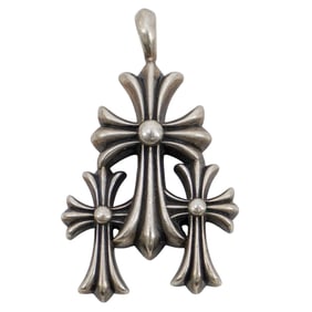 Silver Chrome Hearts Three Cross Pendant