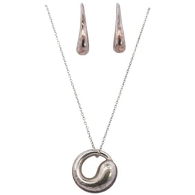 (4 Pc) Tiffany & Co. Elsa Peretti Sterling Silver Necklace & Earrings