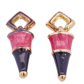 (2 Pc) Vintage Sterling Silver and Enamel Earrings