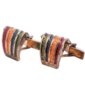 (2 Pc) Sterling Silver and Enamel Cufflinks