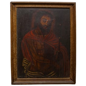 Antique Cuzco School Flagellated Christ Oil On Canvas