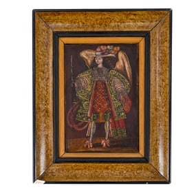 Antique Cuzco School Angel With Rifle Oil On Canvas