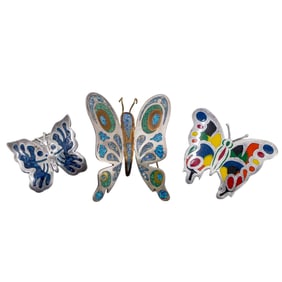(3Pc) Taxco Mexican Sterling Butterfly Pins