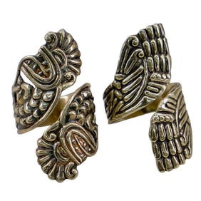 (2Pc) Taxco Sterling Mexico Adjustable Wrap Ring