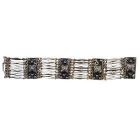 Signed Taxco Repousse Panel Link Bracelet