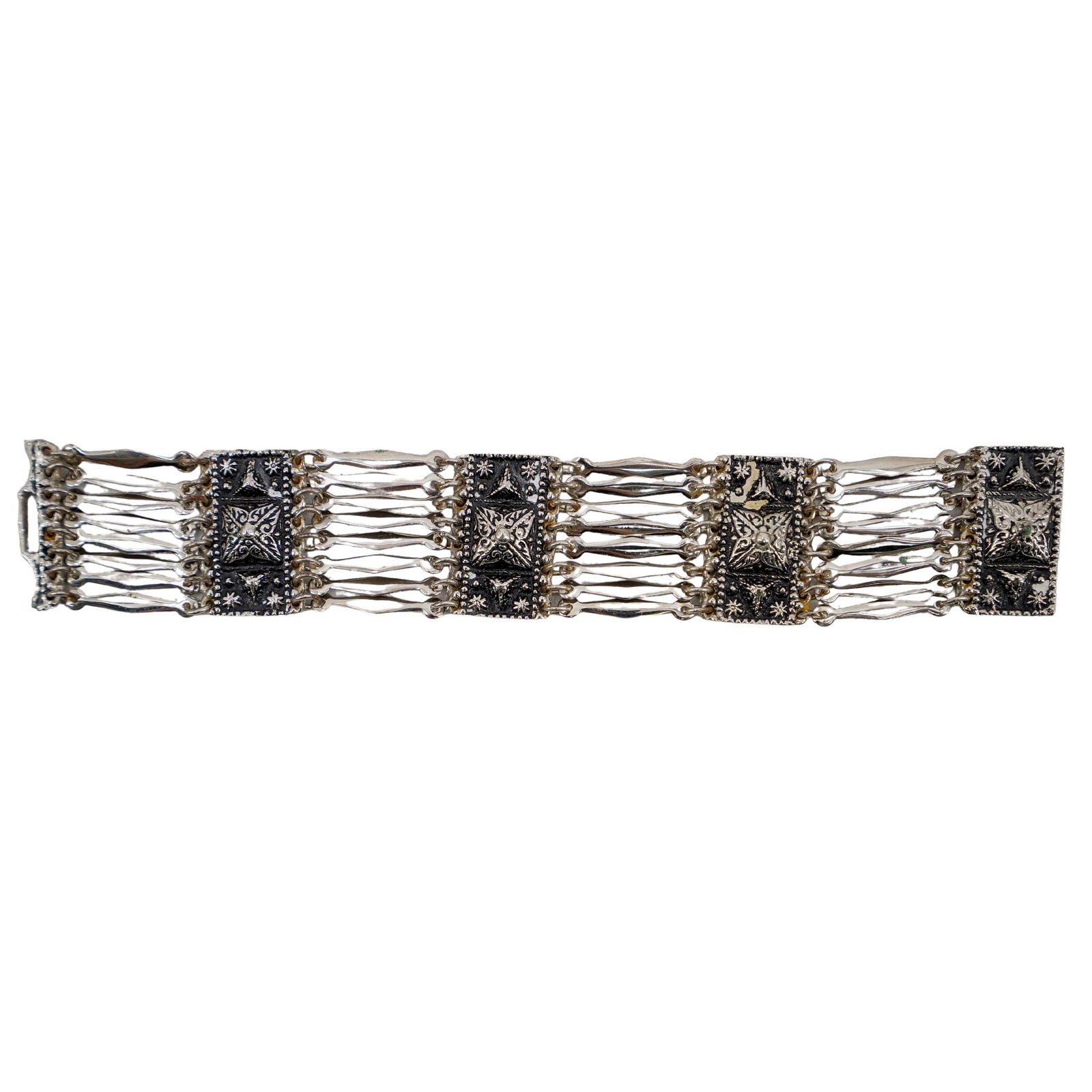 Signed Taxco Repousse Panel Link Bracelet (1 of 4)