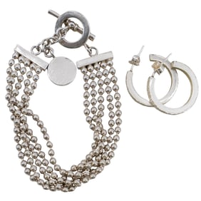 (2Pc) Sterling Silver Multi Chain Bracelet & Earrings