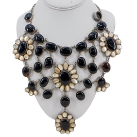 Mother Of Pearl & Black Onyx Drop Necklace