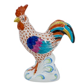 Herend Porcelain "Rooster" Rust Fishnet Figurine