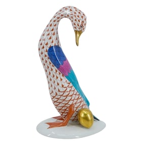 Herend Porcelain "Goose W/ Golden Egg" Rust Fishnet Figurine
