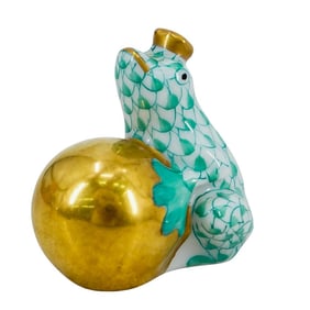Herend Porcelain "Frog On Ball" Green Fishnet Figurine