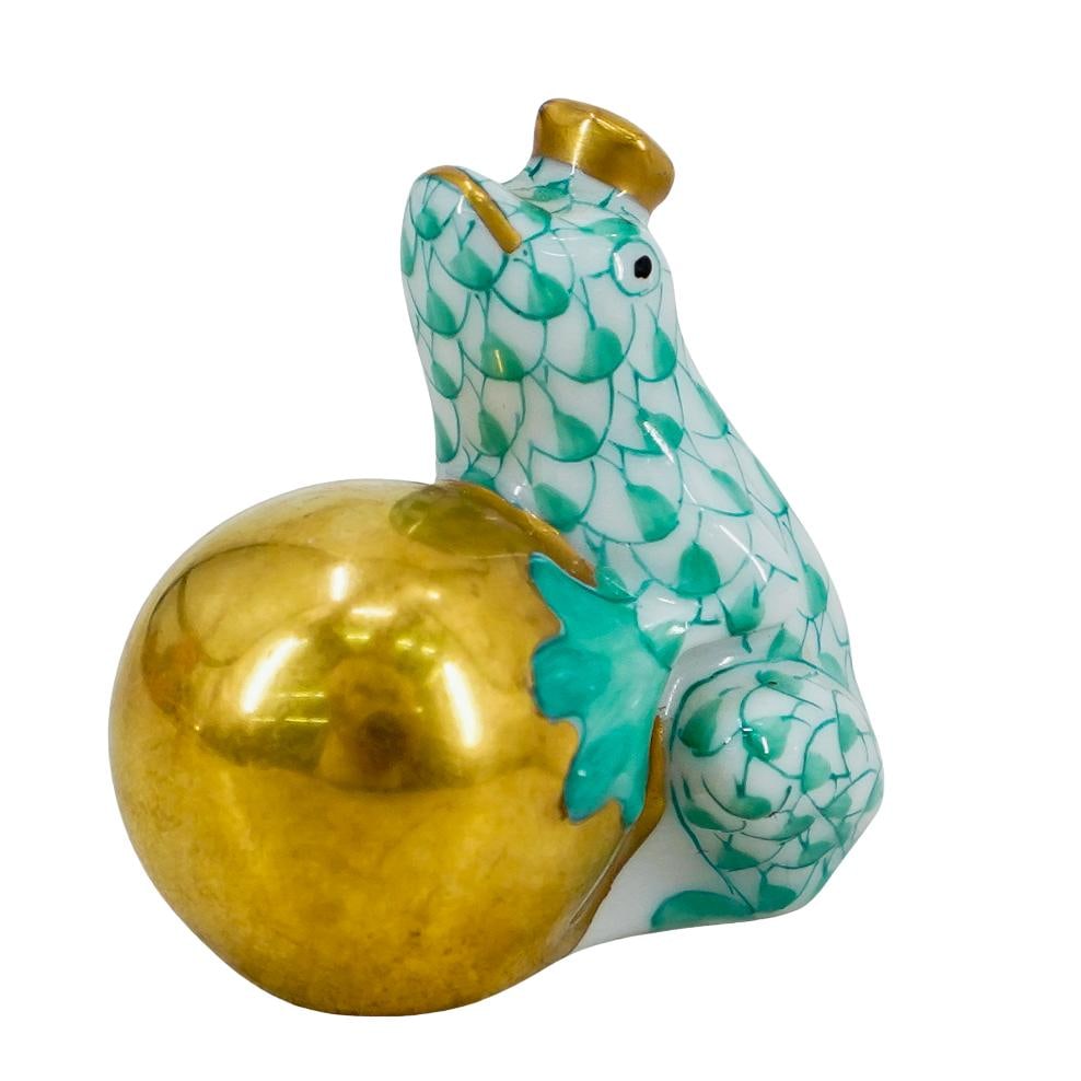 Herend Porcelain "Frog On Ball" Green Fishnet Figurine (1 of 3)