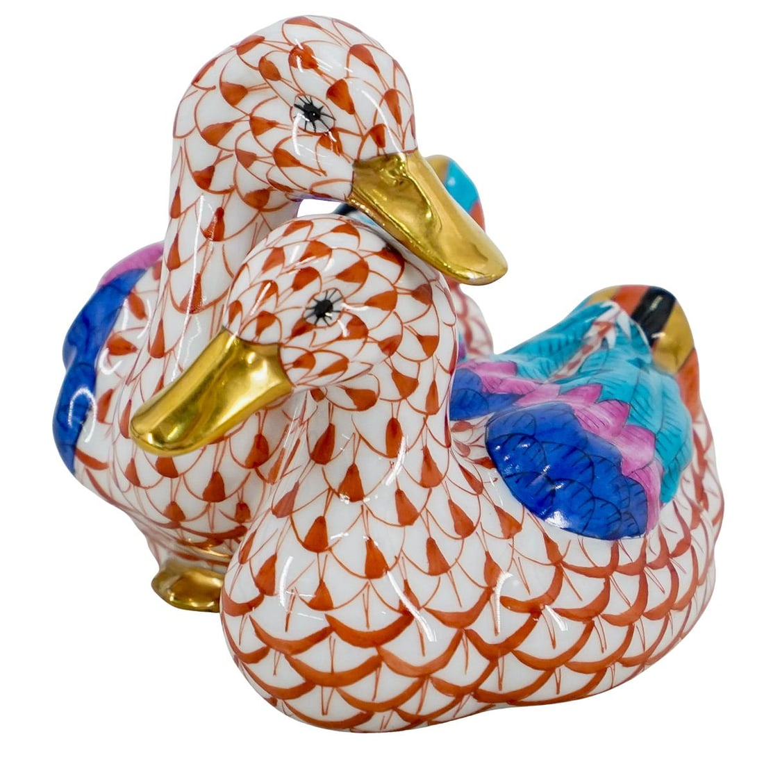 Herend Porcelain "Pair Of Ducks" Rust Fishnet Figurine (1 of 4)