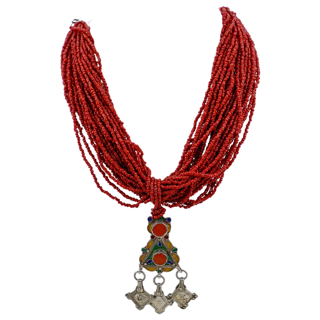 Silver Enameled Coral Multi Strand Necklace (1 of 5)