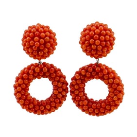 Coral Micro Bead Hoop Drop Earrings
