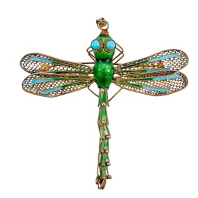 Chinese Gold Over Sterling Silver Dragonfly Brooch