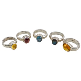 (5Pc) Lot of Sterling Gemstone Rings