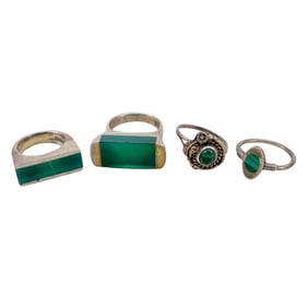 (4Pc) Lof of Sterling Malachite & Onyx Rings