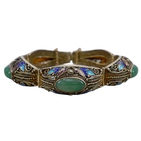 Antique Chinese Filigree Jade Bracelet
