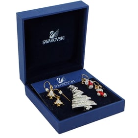 (3Pc) Swarovski Holiday Brooch & Earrings