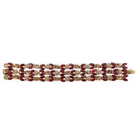 Monet Bracelet W/ Red & Champagne Rhinestones
