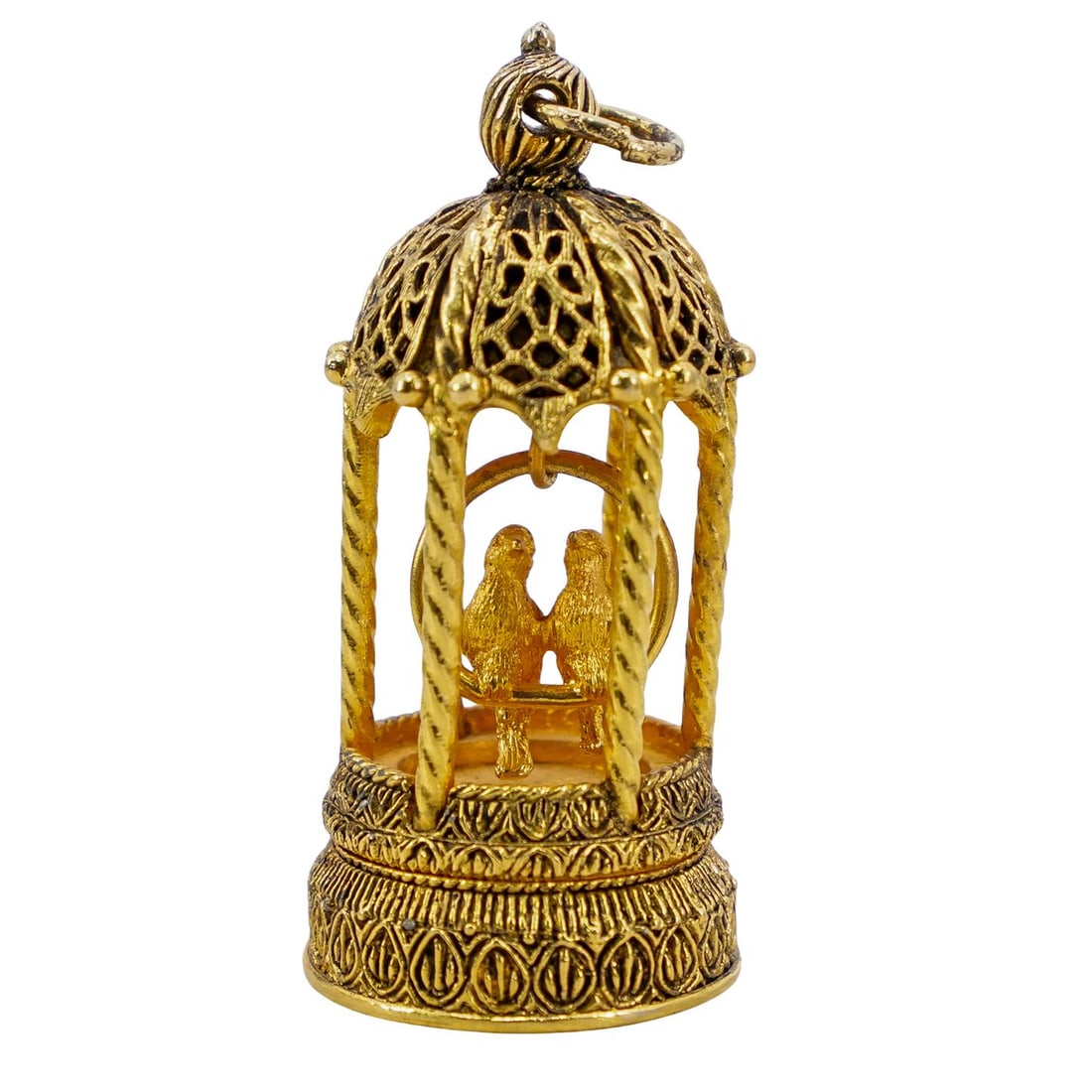 Vintage Corday Love Bird Perfume Pendant: DESCRIPTION: Vintage corday love bird in birdcage perfume pendant. CIRCA: ORIGIN: France DIMENSIONS: W: 1.25" H: 2.75" CONDITION: Good condition Unless otherwise stated, all information provided is th