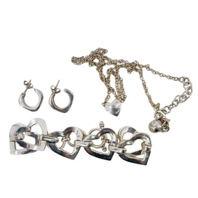 (3Pc) Chunky Heart, Earrings & Necklace Lot