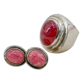 Rhodochrosite Rose Ring & Earring Set