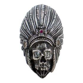 Sterling Silver & Diamond Indian Chief Ring