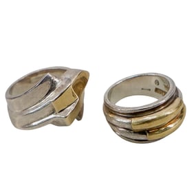 (2Pc) Signed Rings W/ Gold Tone Detail