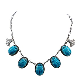 Silver & Ceramic Turquoise Scarab Necklace