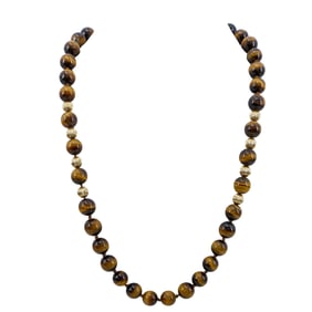 14K Gold Tiger Eye Beaded Necklace