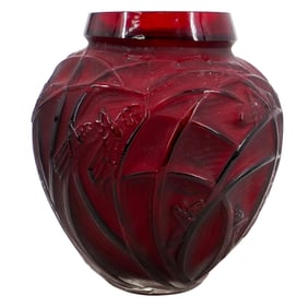 After Lalique Glass Grasshopper Vase