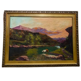 Argentine School Landscape W/ Cattle Oil On Canvas