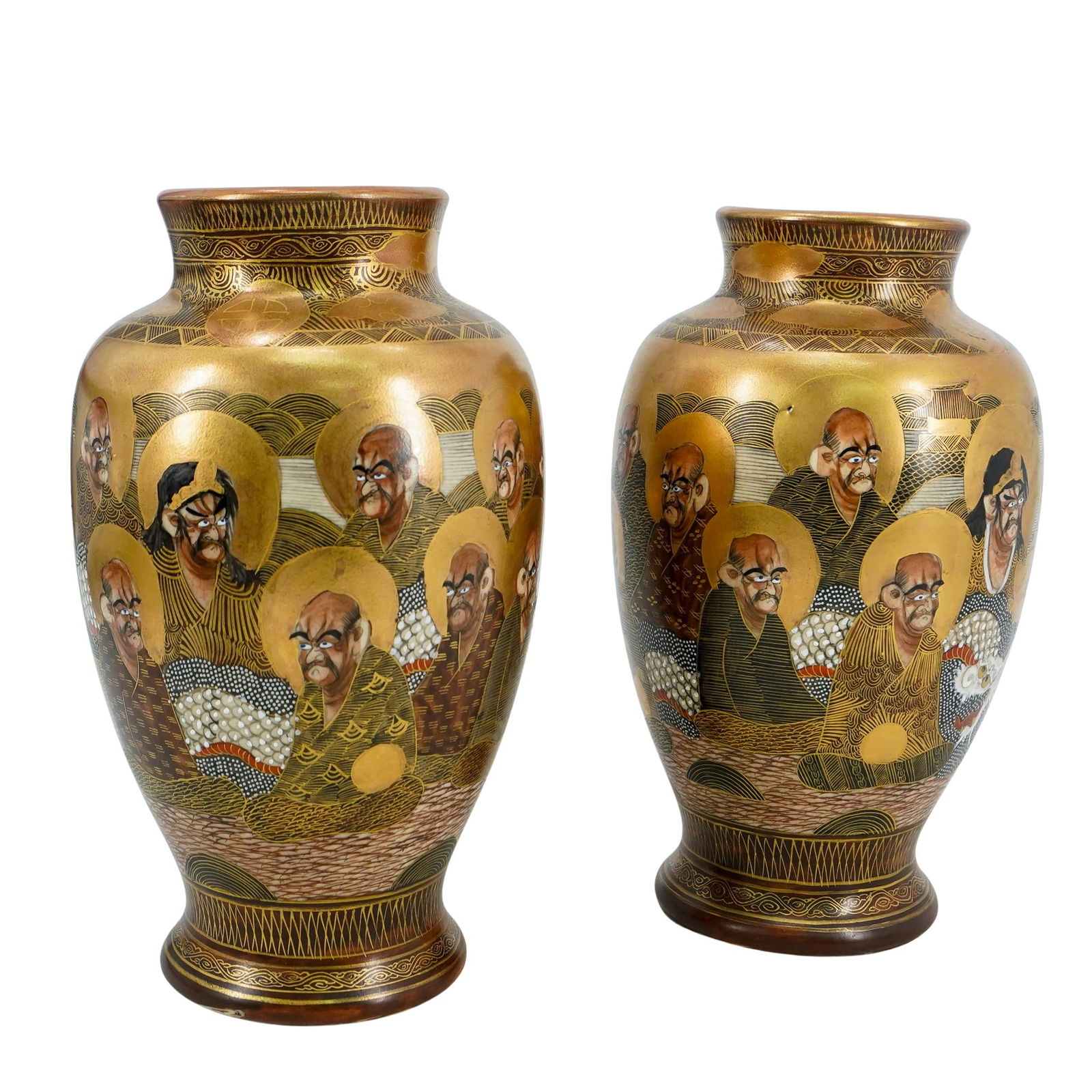 Pair of Japanese Satsuma Porcelain Vases (1 of 7)