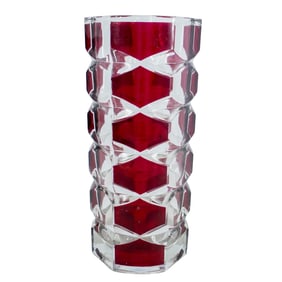 Mid Century French Clear And Cranberry Glass Vase