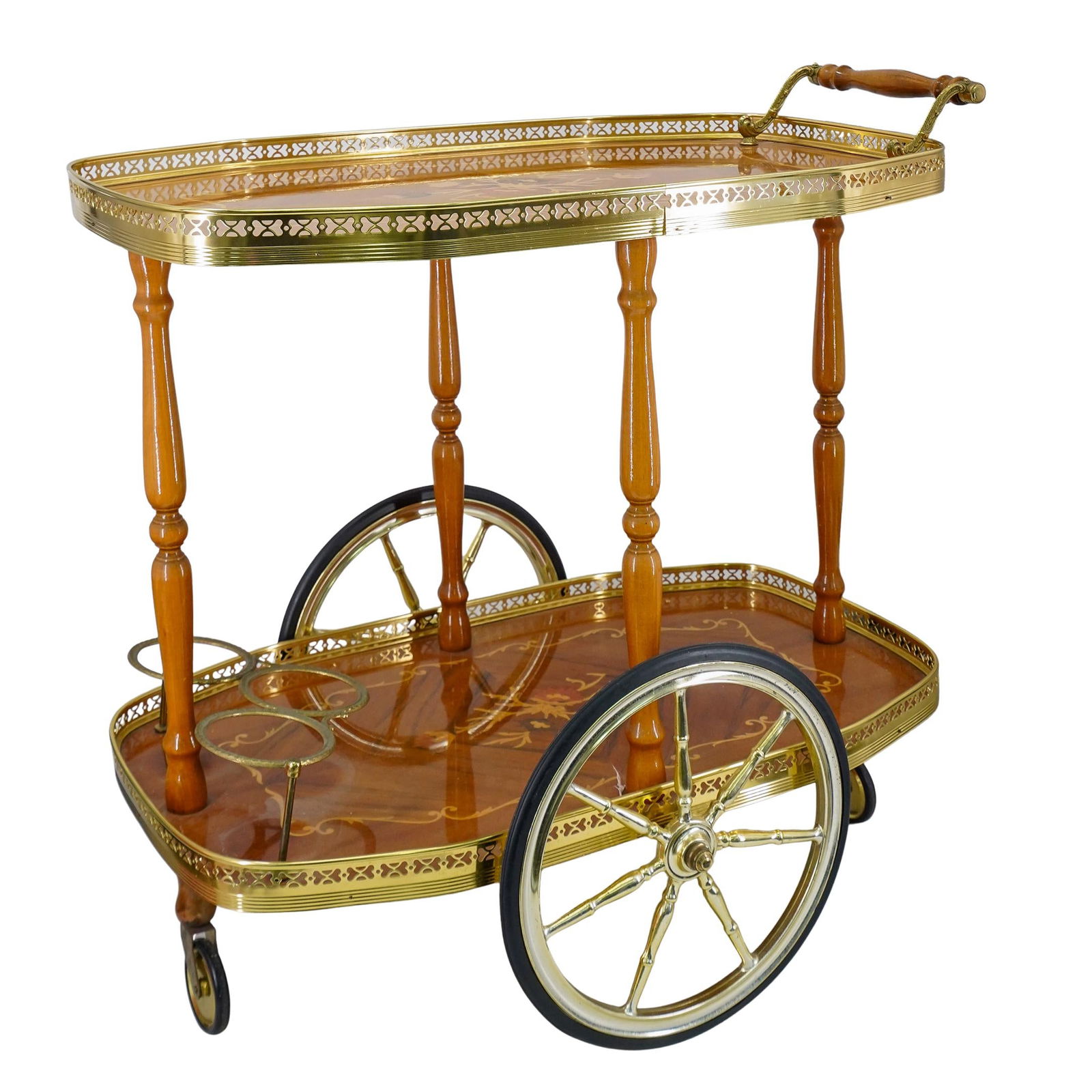 Italian Hollywood Regency Style Marquetry Inlay Bar Cart (1 of 15)