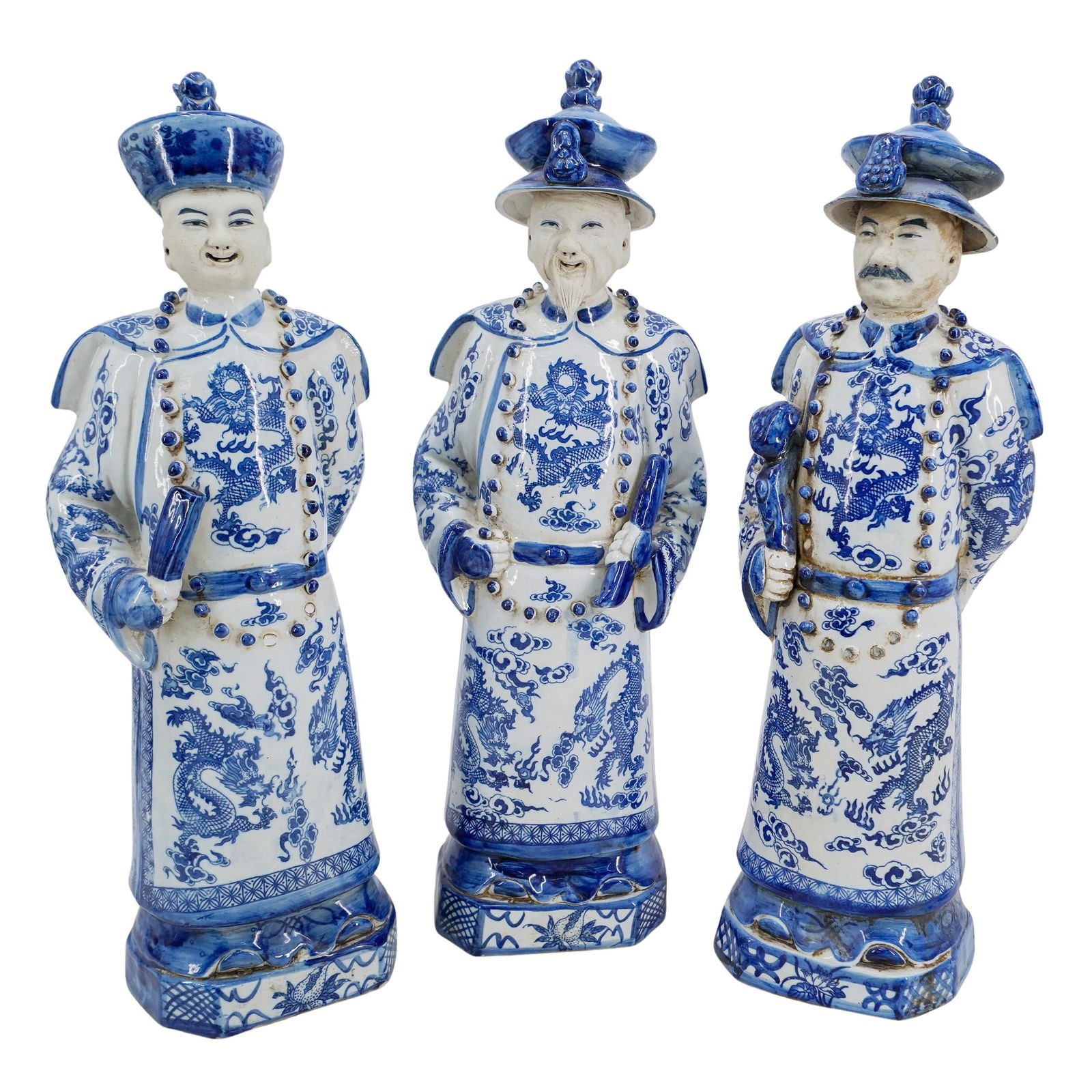 (3 Pc) Antique Chinese Blue And White Porcelain Imperial Dynasty Figures (1 of 16)