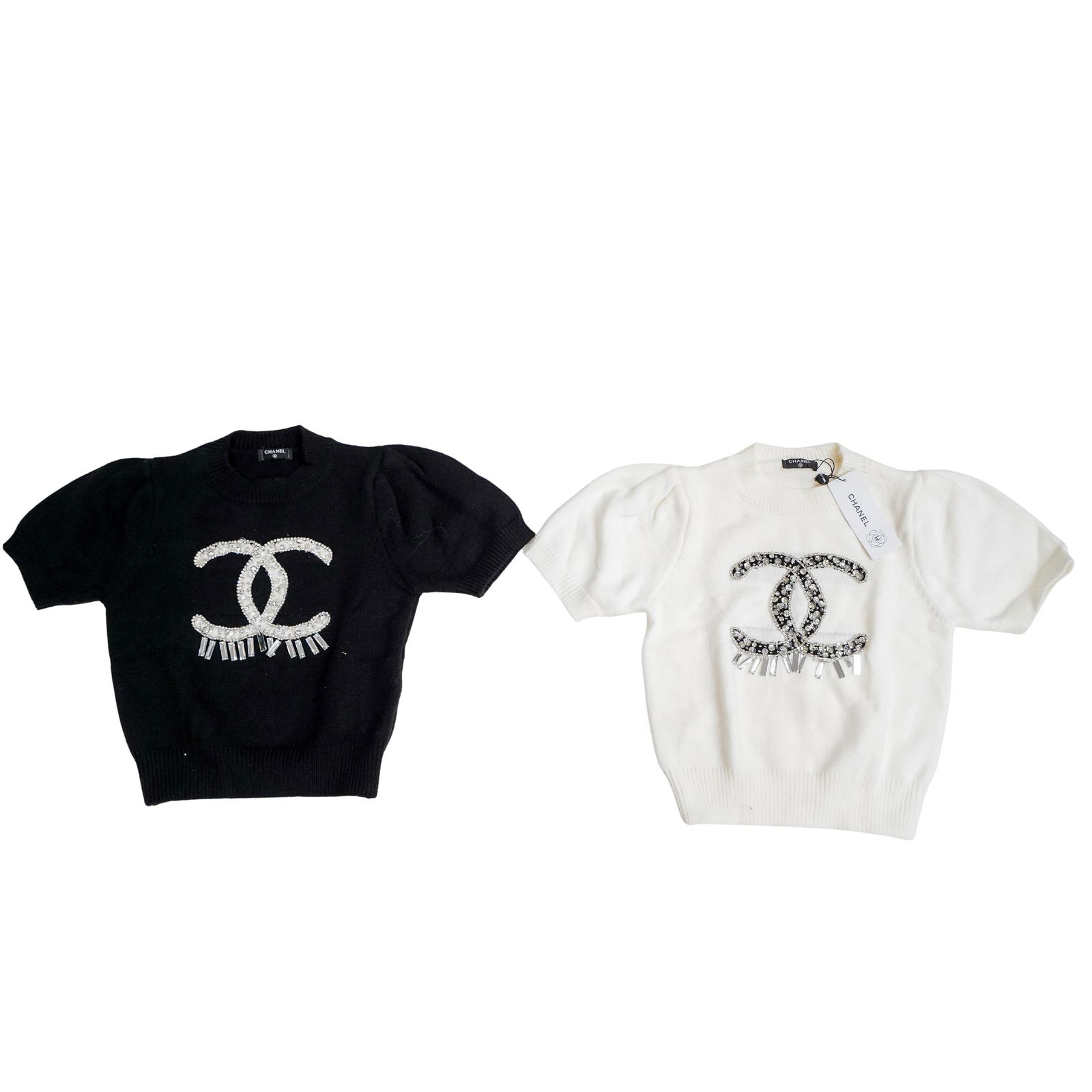 (2 Pc) Chanel Jeweled Short Sleeved Sweaters (1 of 12)