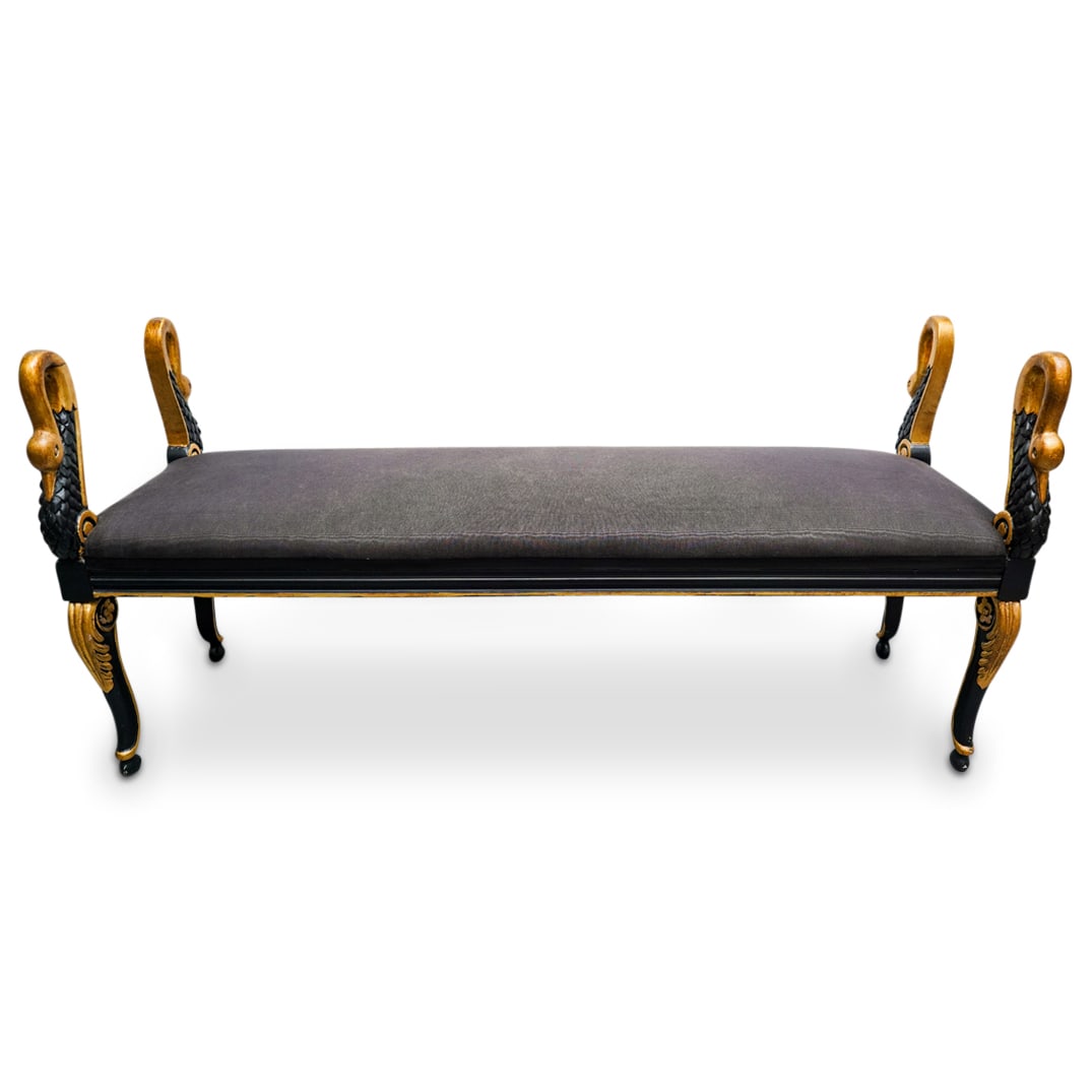 Regency Style Black & Gold Wooden Swan Bench (1 of 12)