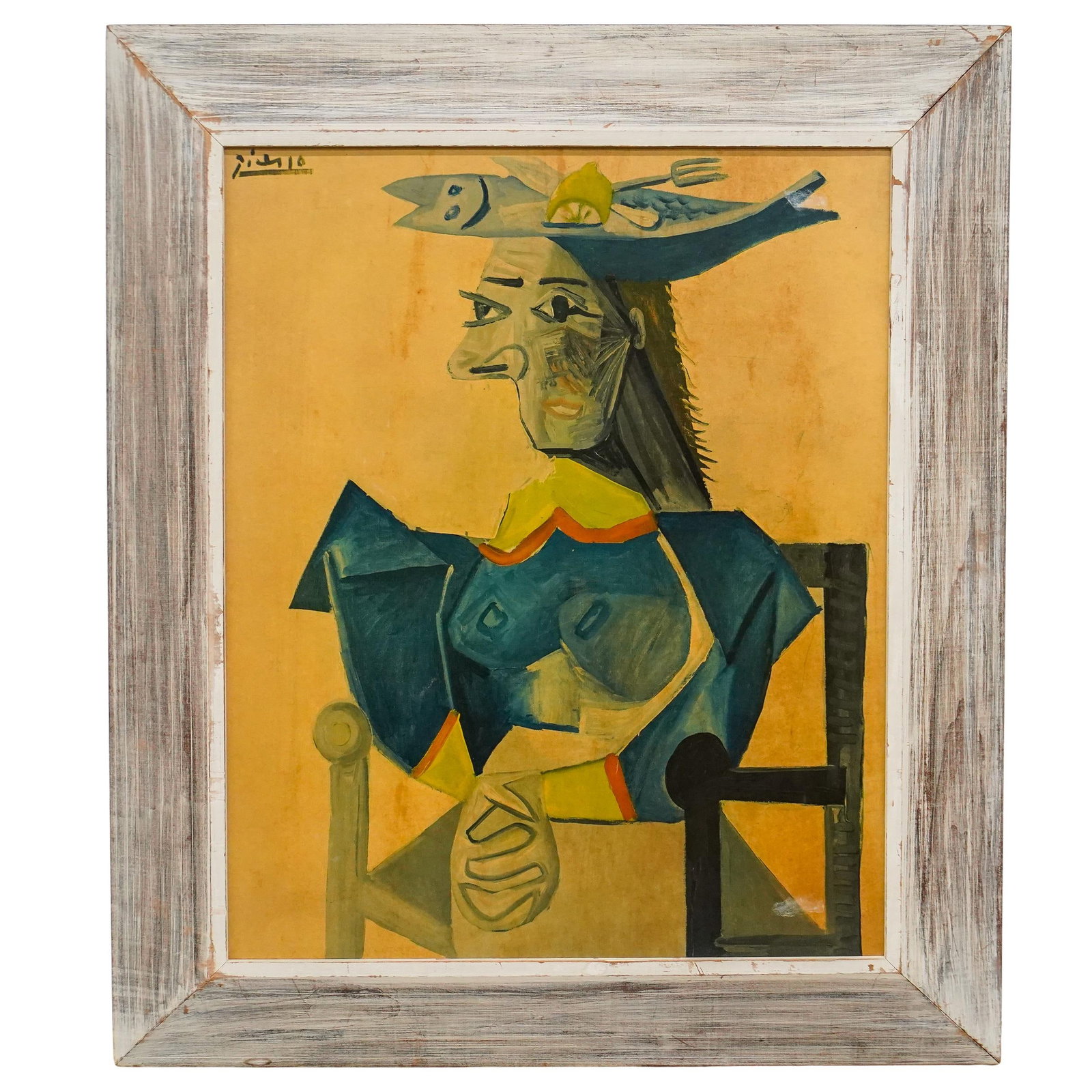 After Pablo Picasso "Seated Woman With Fish Hat" Lithograph On Board (1 of 5)
