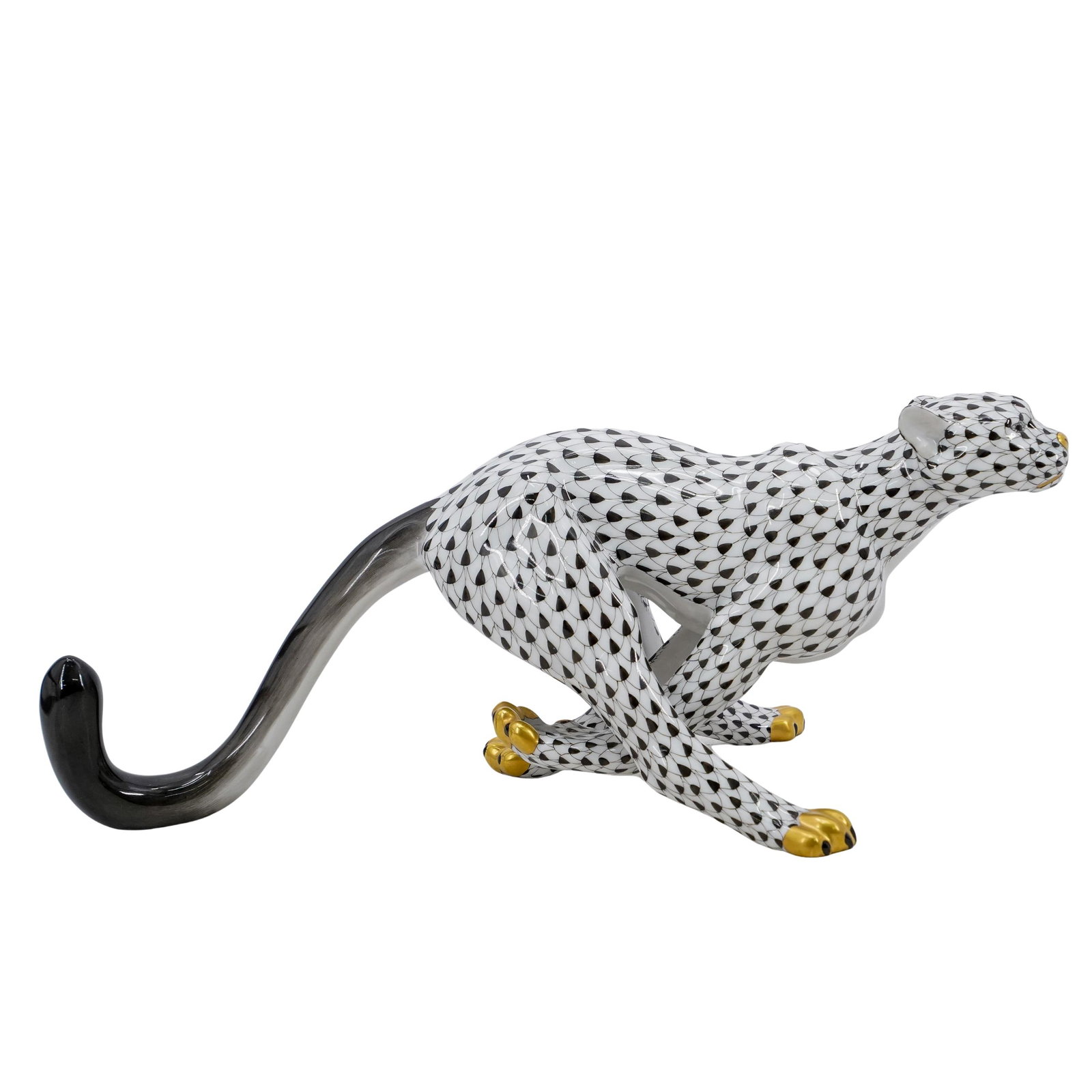 Herend Porcelain "Cheetah" Black Fishnet Figurine Sculpture (1 of 7)