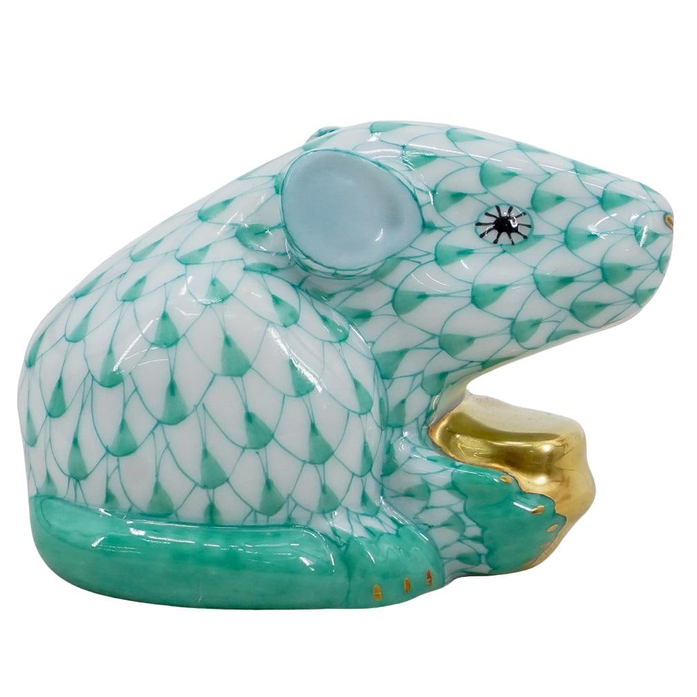 Herend Porcelain "Zodiac Mouse" Green Fishnet Figurine (1 of 3)