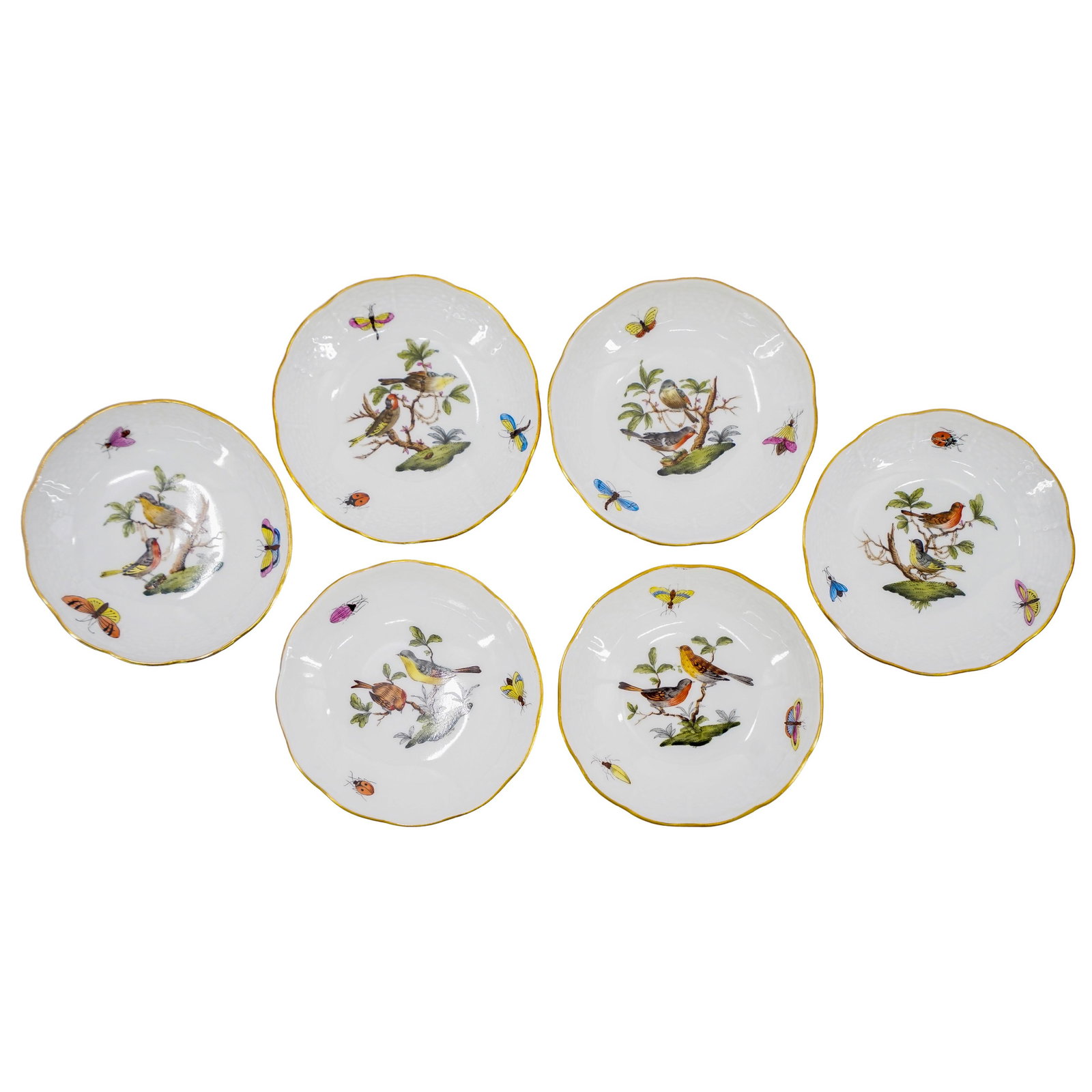 (6 Pc) Herend Porcelain "Rothschild Bird" Small Ashtrays Set (1 of 10)