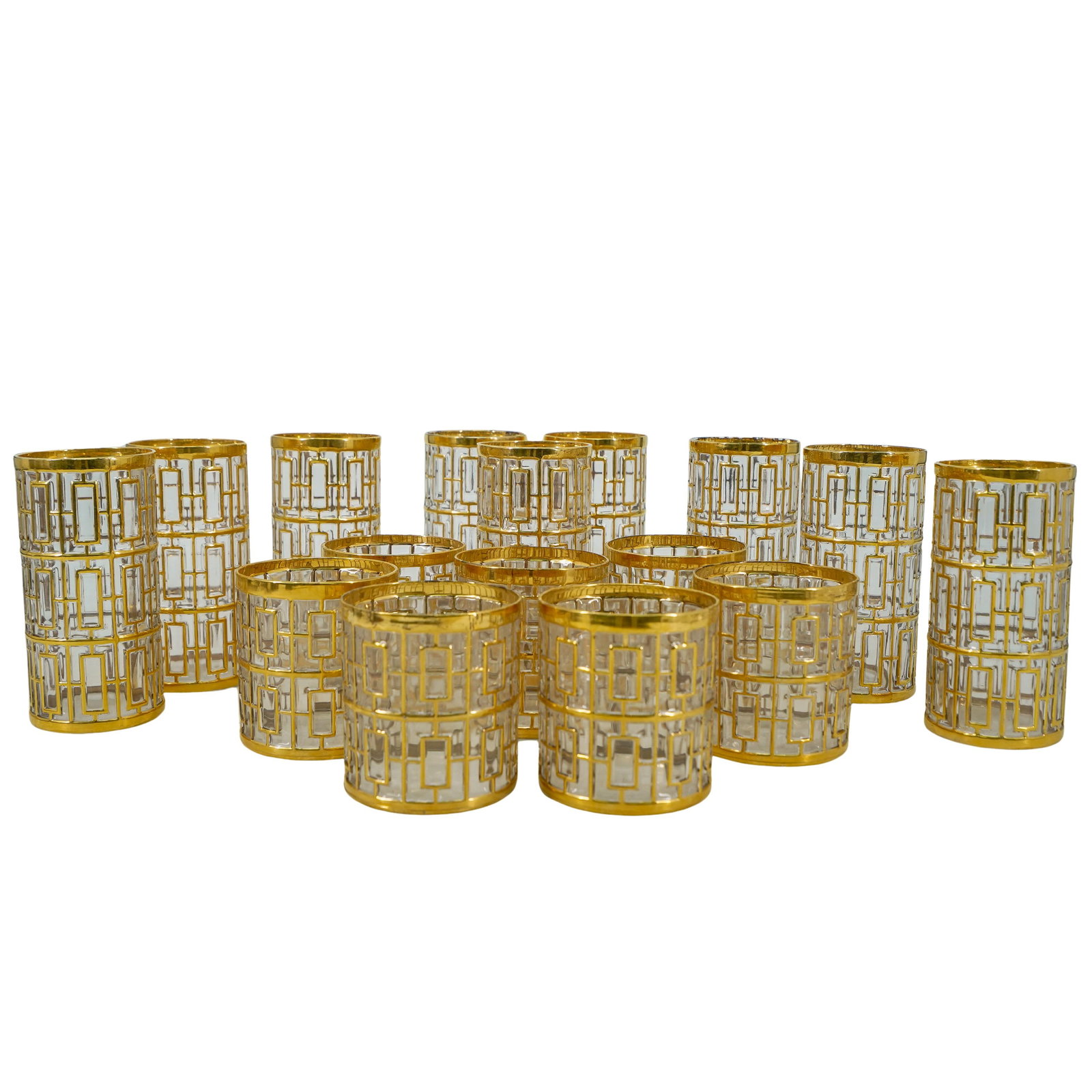 (16 Pc) Imperial Glass Shoji Trellis Gilt Highball Glasses & Tumblers (1 of 12)